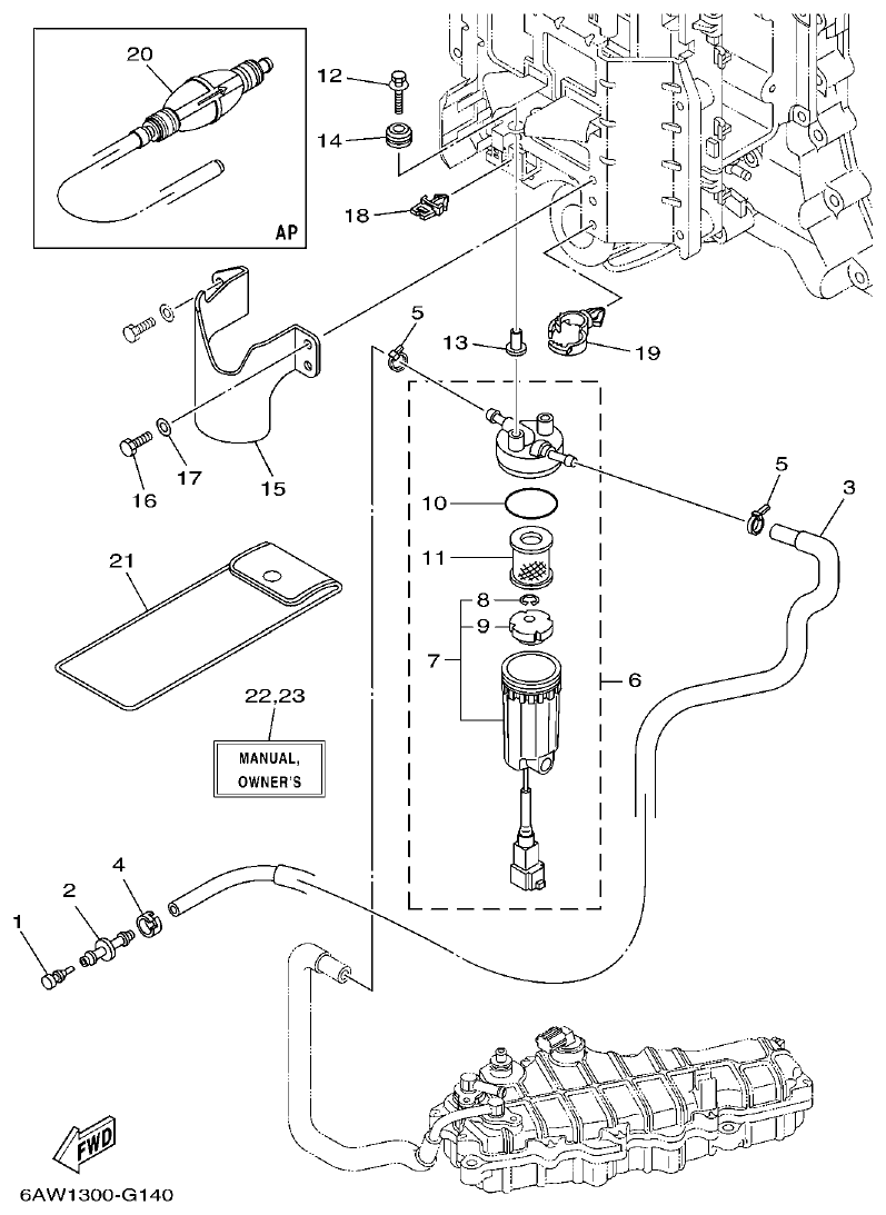Yamaha F350AET, FL350AET FUEL 1 parts diagram